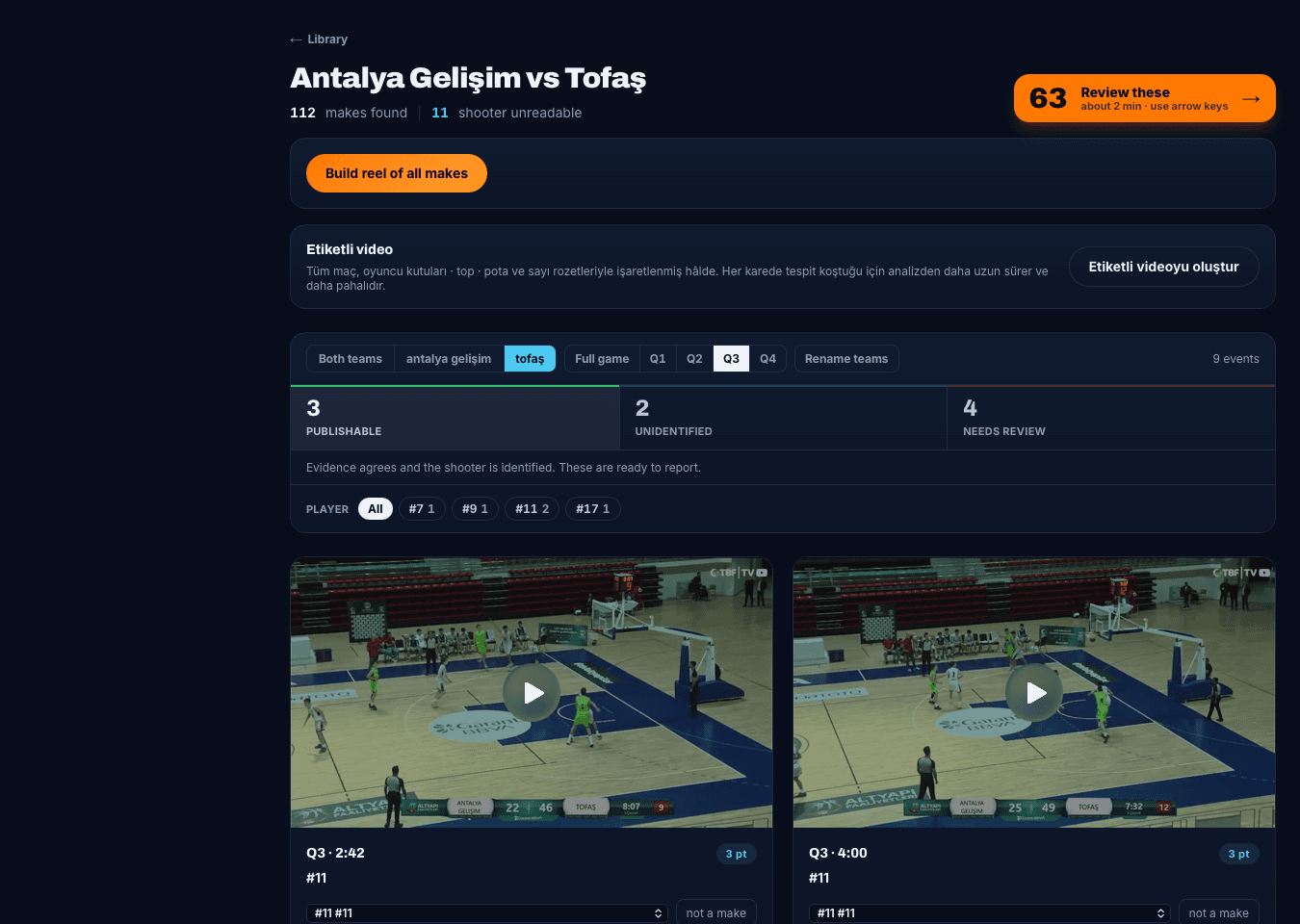 SPOT maç inceleme ekranında sayı adayları